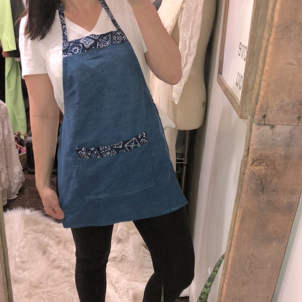 Small handmade denim blue bandana detail kitchen apron